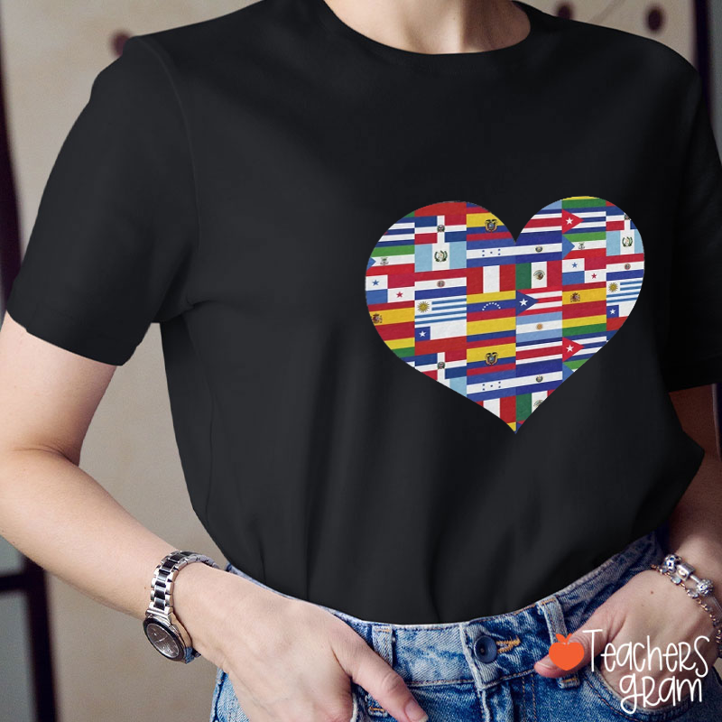 Heart Composed Of Flag Spanish Teacher T-Shirt