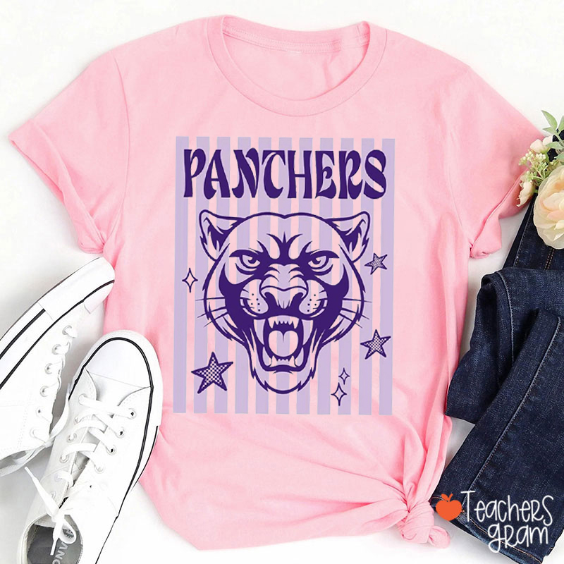 Personalized Retro Stripe School Mascot Teacher T-Shirt