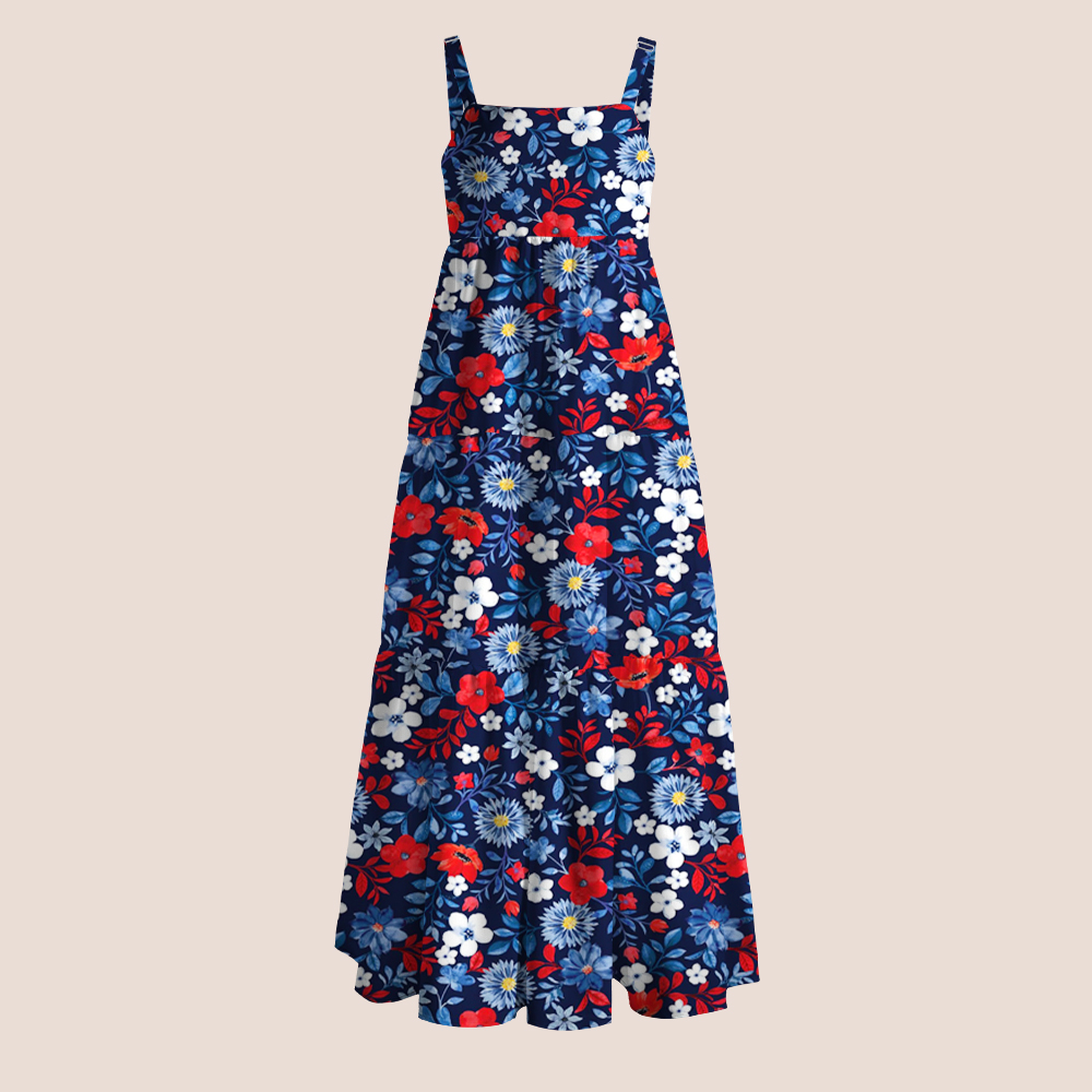 Retro Red White Blue Floral Teacher Slip Dress