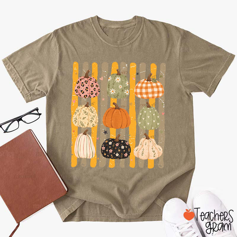 Patterned Fall Pumpkins Teacher T-Shirt