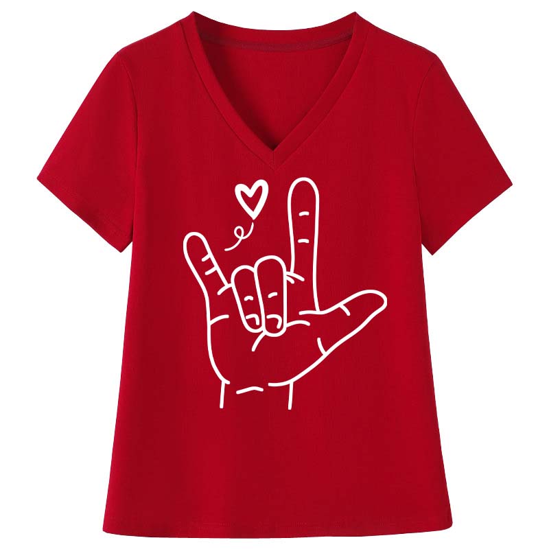 Sign Language Love Needs No Words  Teacher Female V-Neck T-Shirt