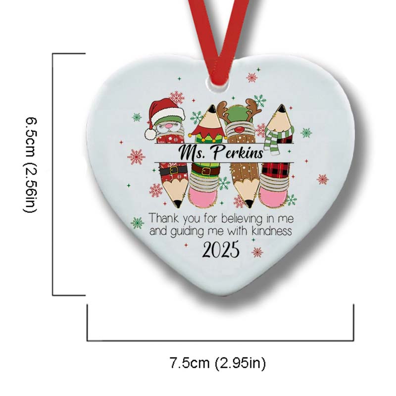 Personalized Christmas Pencil And Thank You For Believing Teacher Ceramic Christmas Ornament