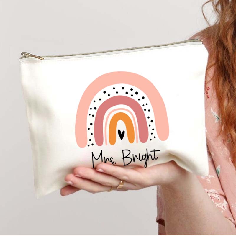 Personalized Pink Rainbow Teacher Makeup Bag
