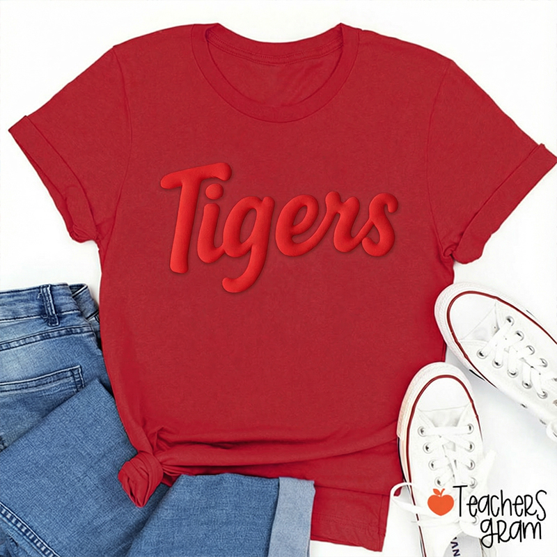 Personalized Mascot Puff Printed Teacher T-Shirt