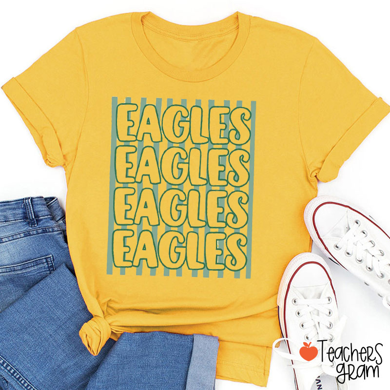 Personalized Mascot Stacking Preppy Stripes Teacher T-Shirt