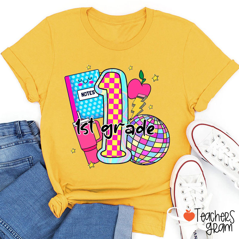 Personalized Grade Notebook Light Ball Water Cup Apple Pencil Teacher T-Shirt