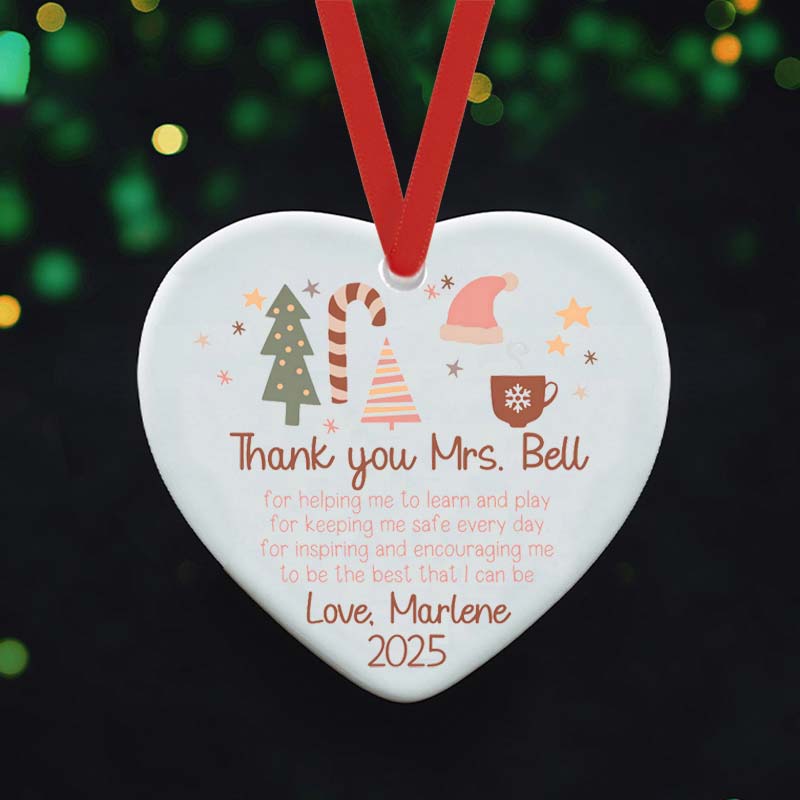 Personalized Thank You For Your Help This Christmas Teacher Ceramic Christmas Ornament
