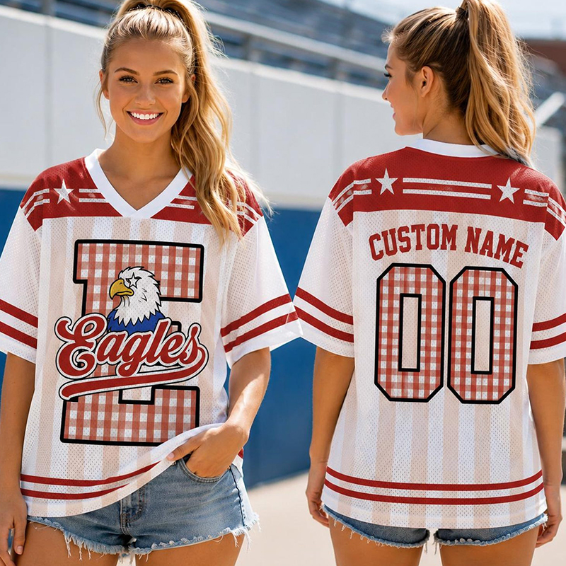 Personalized Mascot Plaid Letter Star Stripe Teacher Mesh Jersey