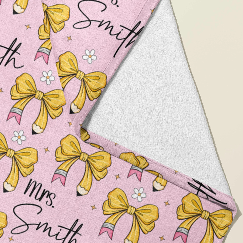 Personalized Name Pencil Bow Teacher Blanket
