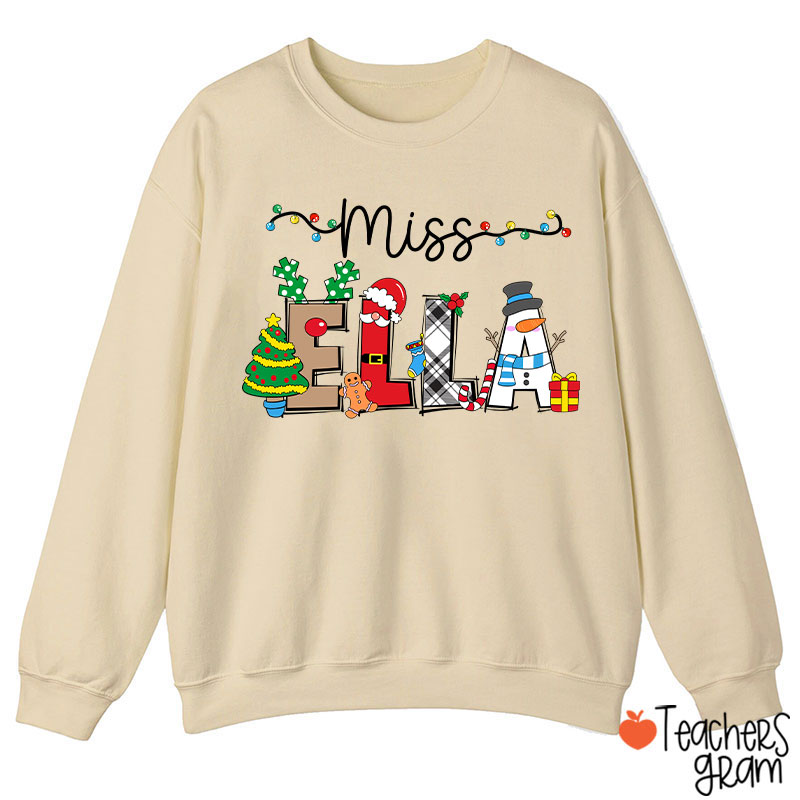 Personalized Name Cute Christmas Elements Teacher Sweatshirt