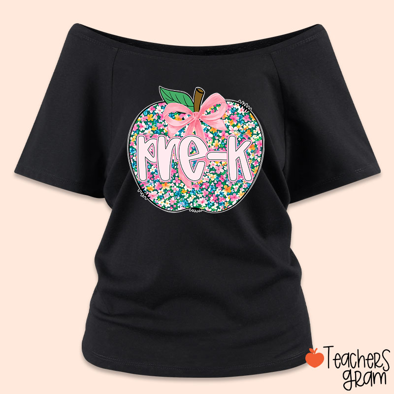 Personalized Grade Flowers Apple Teacher Off Shoulder Shirt
