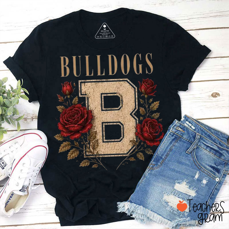 Personalized Mascot Sport Floral Initial Letter Teacher T‑Shirt