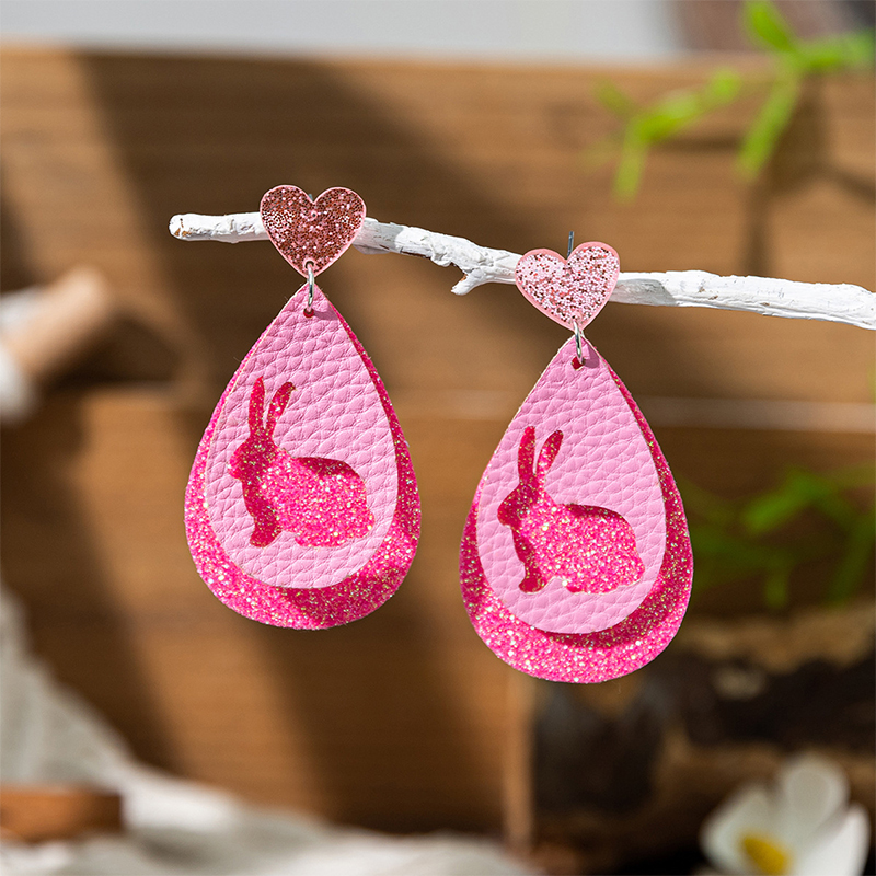 Hollow Out Bunny Teardrop Teacher Leather Earrings