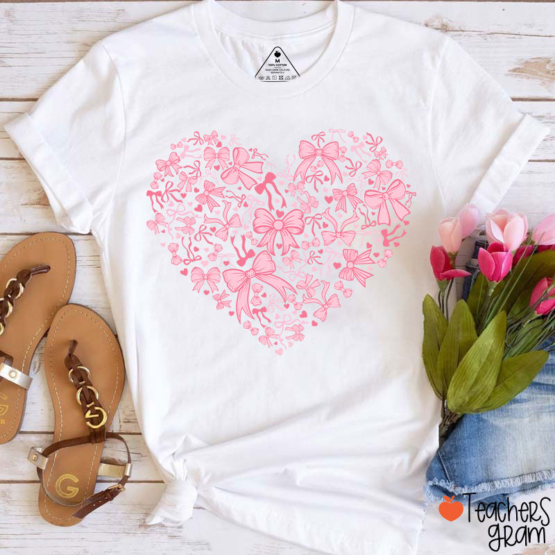 Pink Coquette Bow Love Heart Teacher T-Shirt