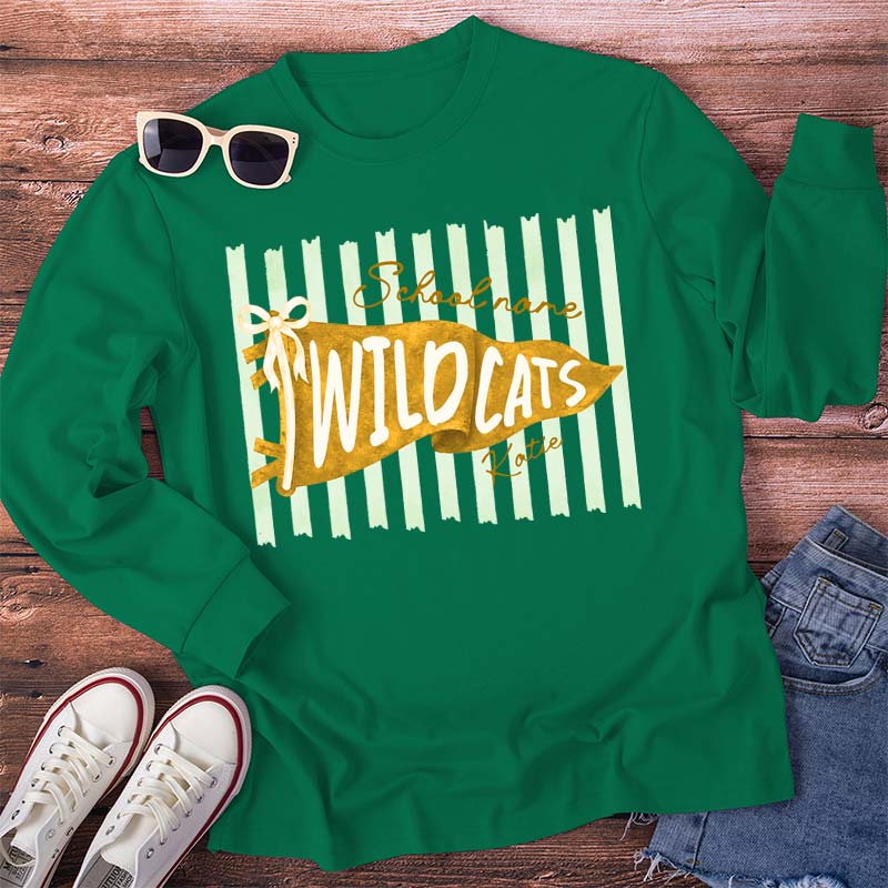 Personalized Mascot School Spirit Stripes Pennant Teacher Long Sleeve T-Shirt