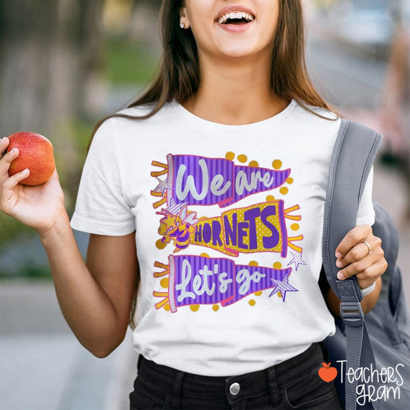 Personalized Mascot We Are Let's Go Pennant Stripe Dot Star Teacher T-Shirt