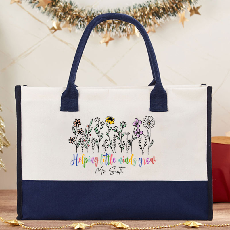 Personalized Helping Little Minds Grow Teacher Cotton Tote Bag