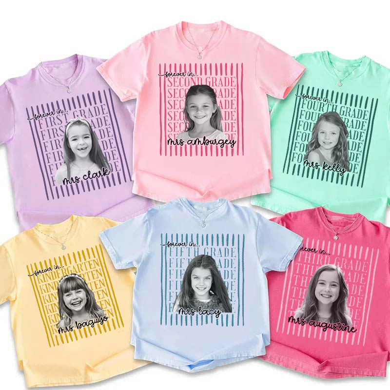 Personalized Photo Grade And Name Graphic Teacher T‑Shirt