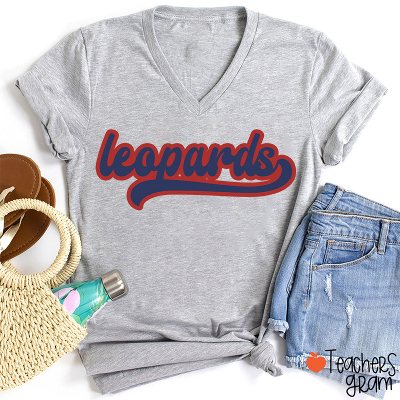 Personalized Mascot School Spirit Contrasting Colors Teacher Female V-Neck T-Shirt