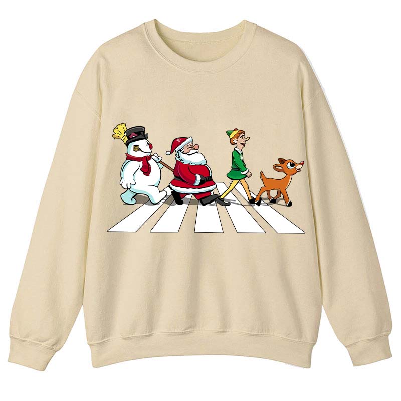 Santa Claus And His Friends Crossing The Road Teacher Sweatshirt