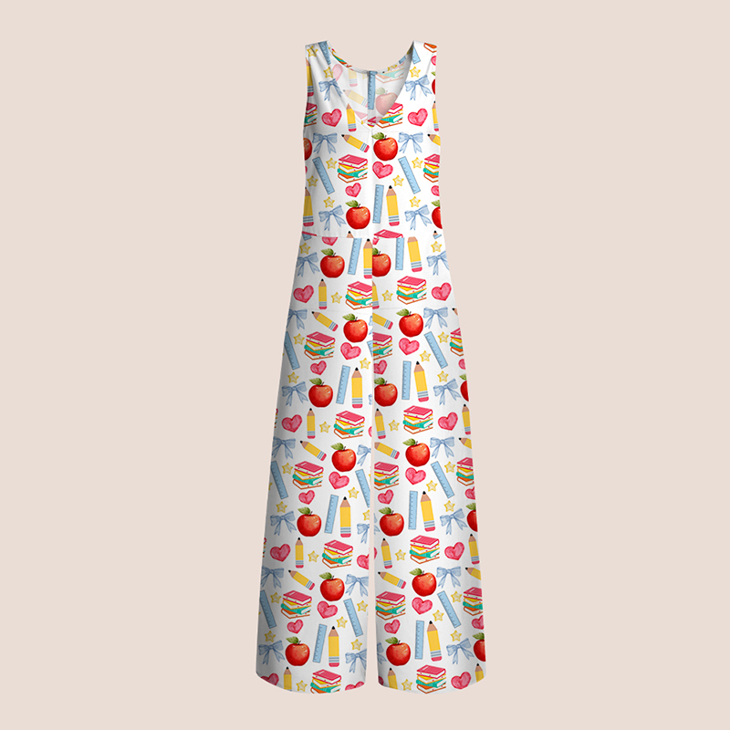 Apple Pencil Books Bow Teacher Jumpsuit