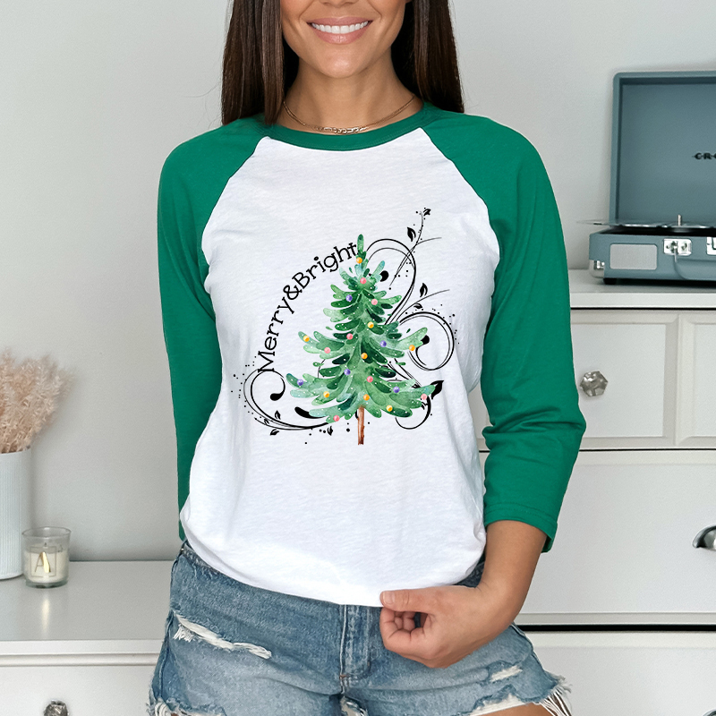Merry And Bright Christmas Teacher Raglan Long Sleeve T-Shirt