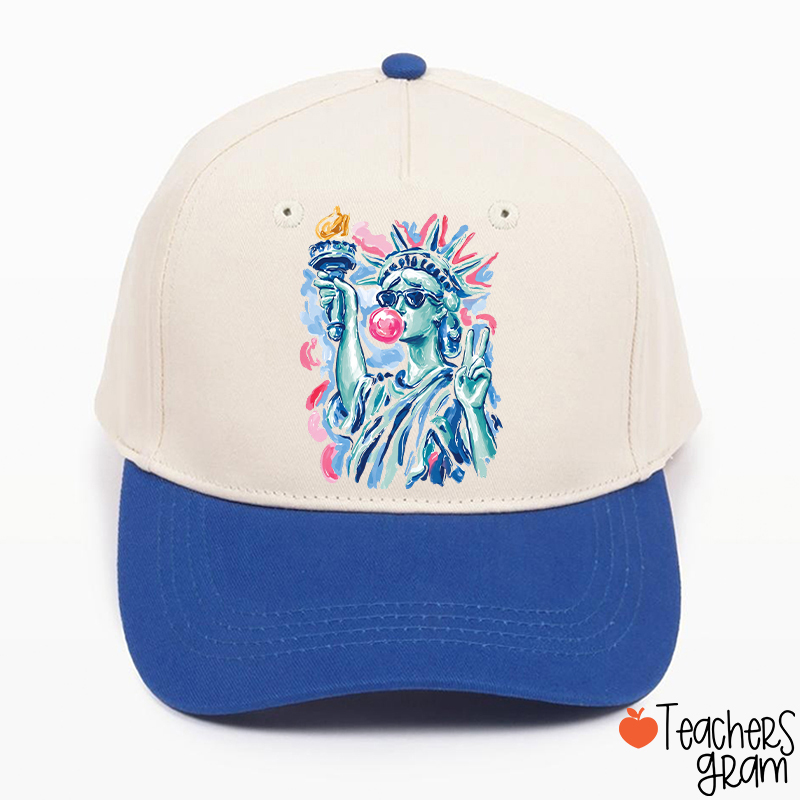 Preppy Statue Of Liberty Blowing Bubble Teacher Baseball Cap