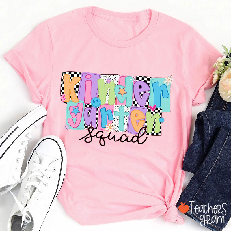 Personalized Grade Name Color Checkerboard Flowers Stars Grid Teacher T-Shirt