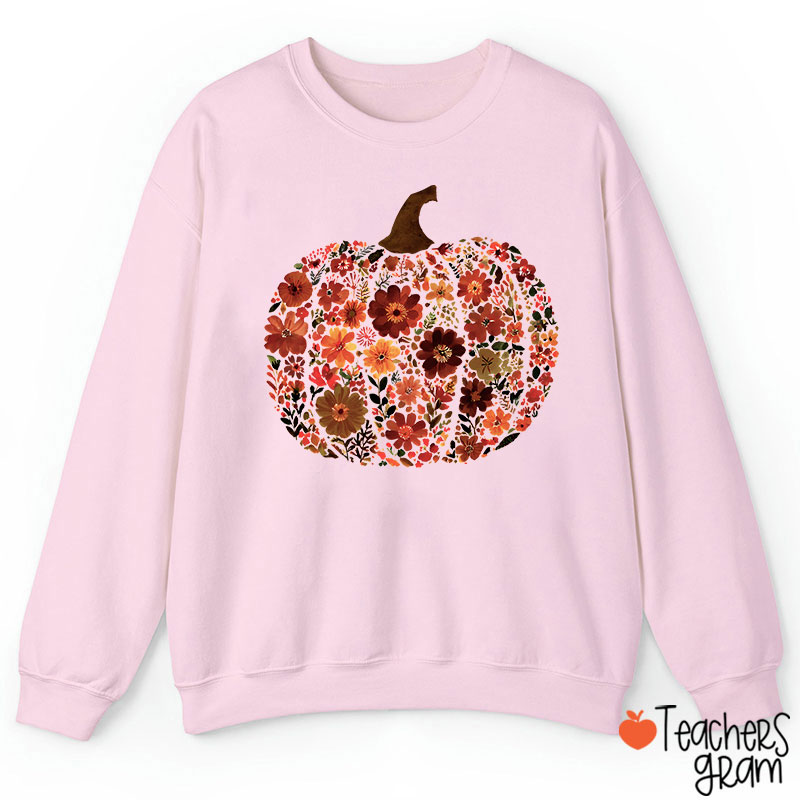 Pumpkin Orange Flowers Grass Teacher Sweatshirt