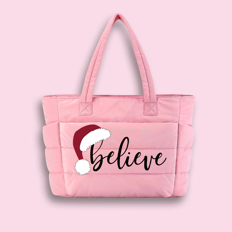 Believe Christmas Teacher Puffy Tote Bag