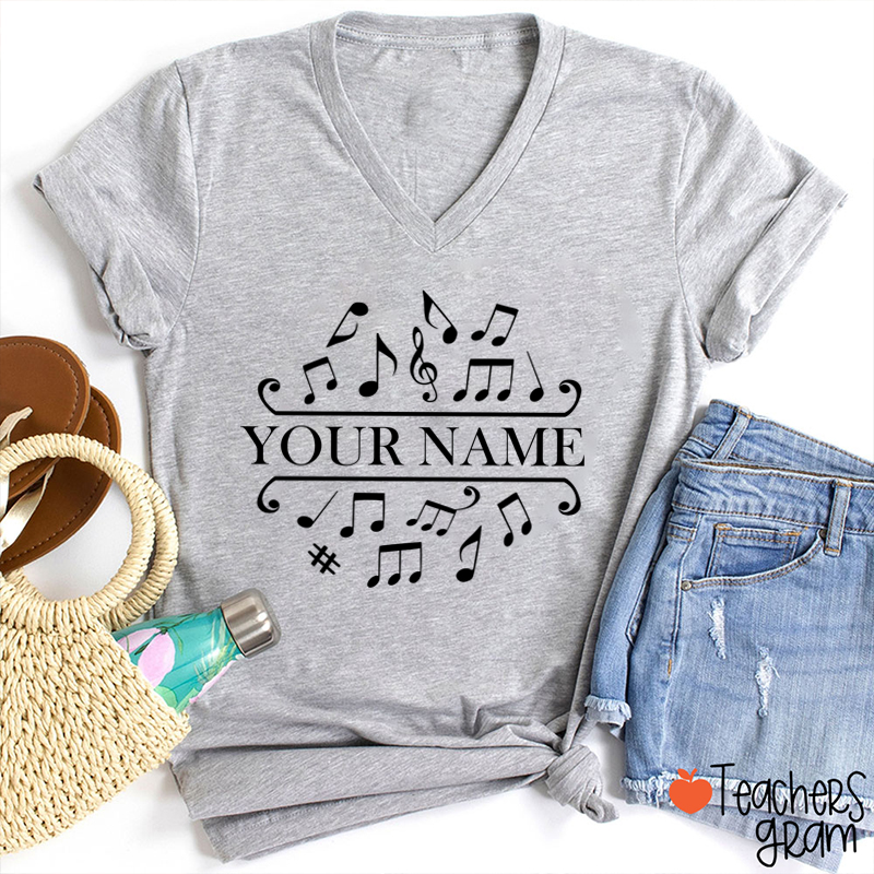Personalized La La La Music Teacher Female V-Neck T-Shirt