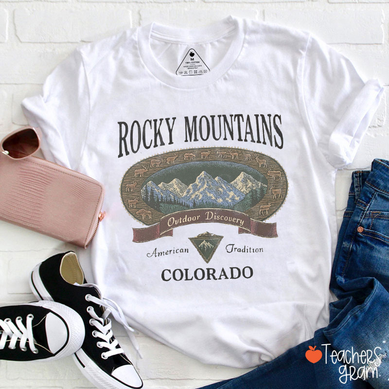 Rocky Mountains Outdoor Discovery American Tradition Colorado Teacher T-Shirt