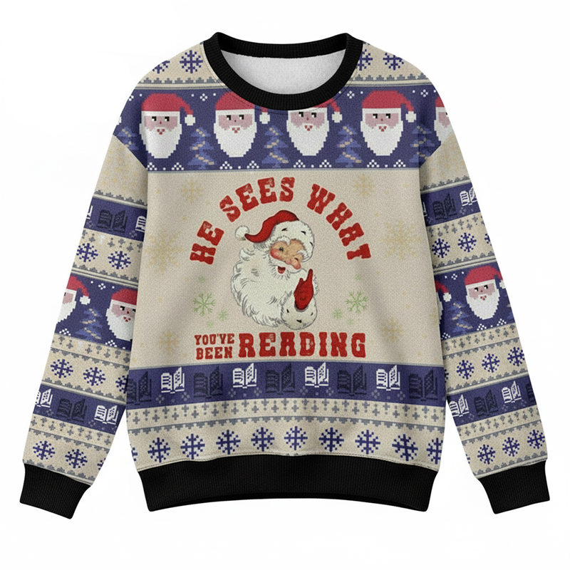 He Sees What You Reading Teacher Ugly Fluffy Christmas Sweater