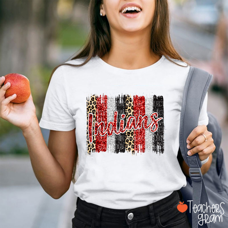 Personalized Mascot Leopard Stroke Faux Glitter Teacher T-Shirt