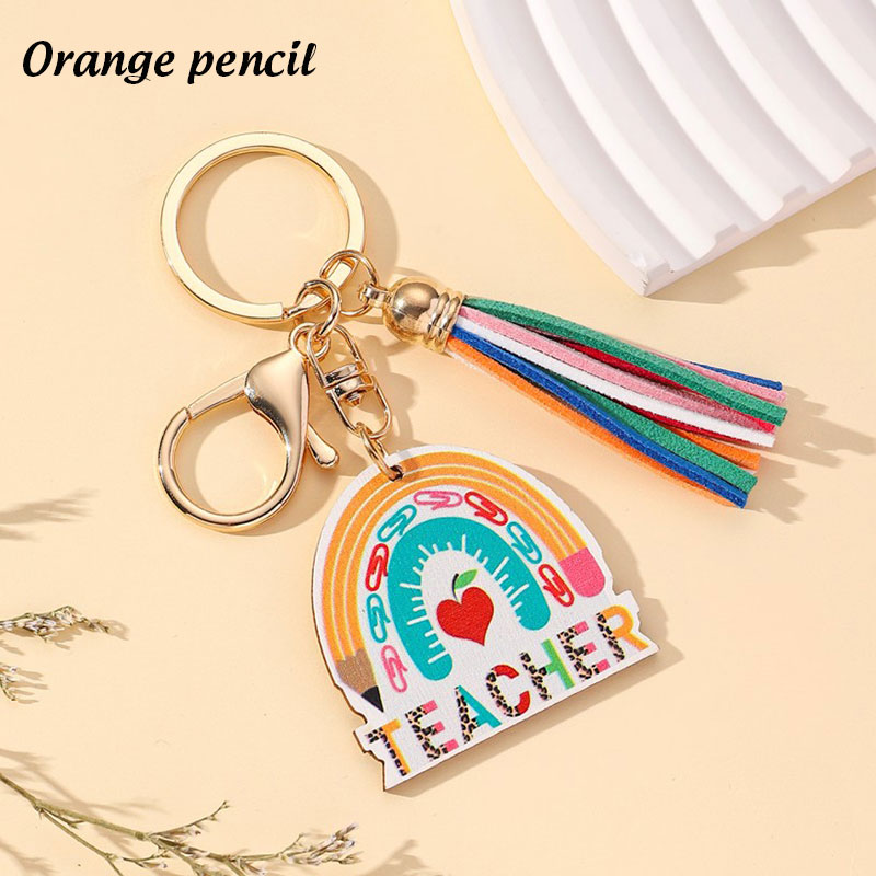 Rainbow Wooden Sign Tassel Teacher Keychain