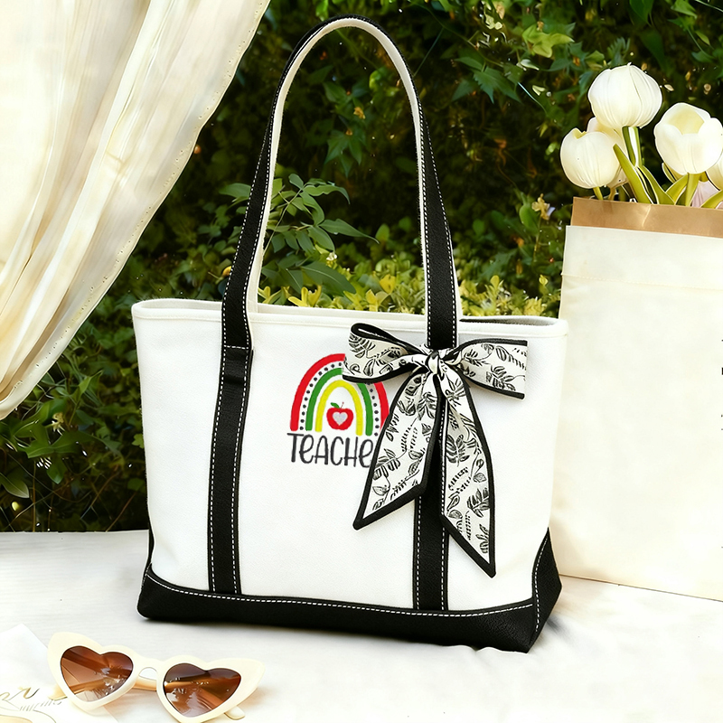 Colorful Rainbow Colorful Teacher Life Teacher Canvas Tote Bag