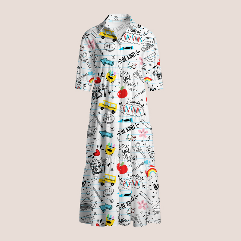 Cartoon Stationery Teacher Shirtdress