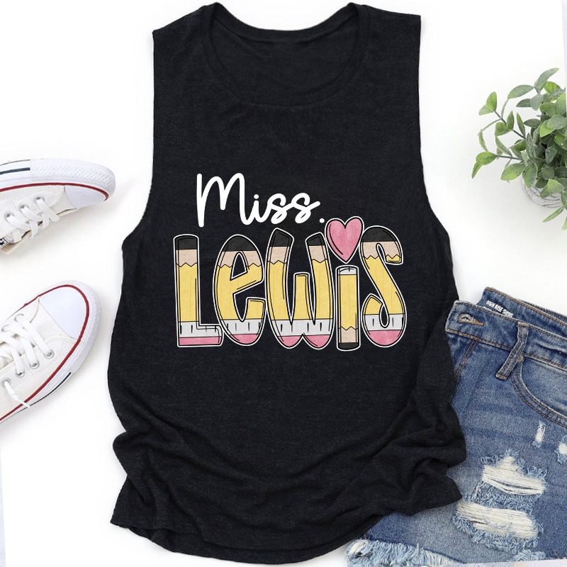 Personalized Pencil Name Teacher Tank Top