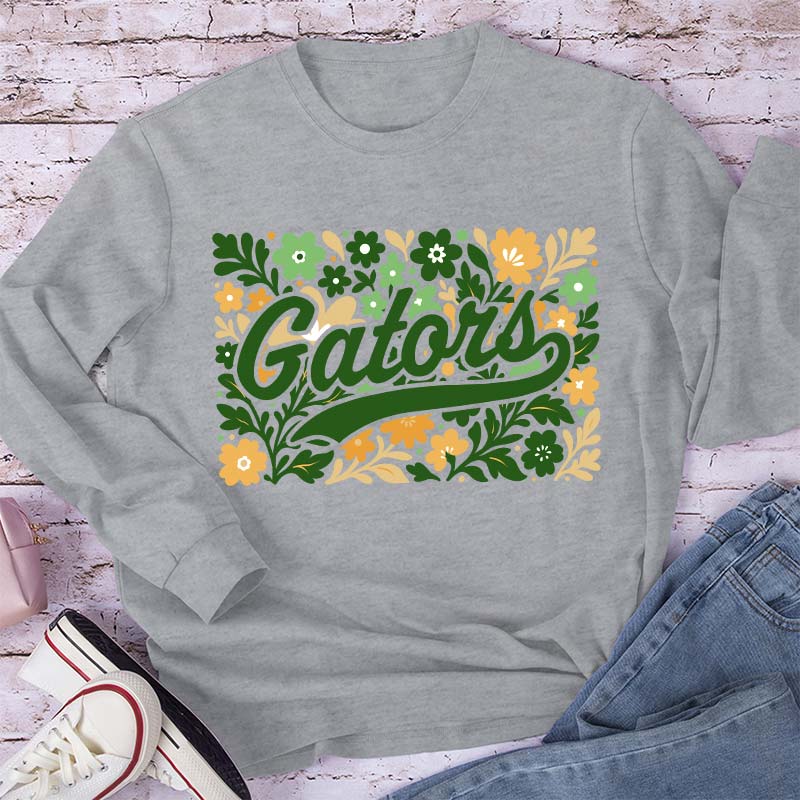 Personalized Mascot Flowers School Spirit Teacher Long Sleeve T-Shirt