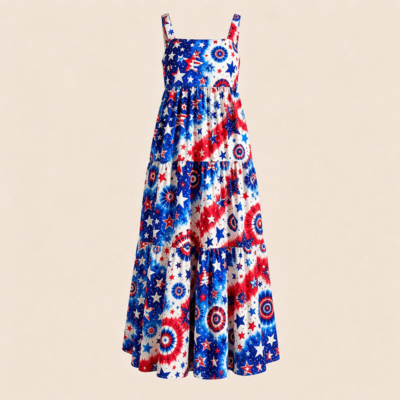 Patriotic Tie-Dye Style Firework Star Teacher Slip Dress