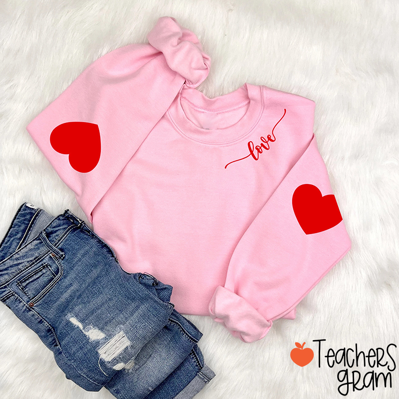 Valentine Heart Arm Teacher Sleeve Print Sweatshirt