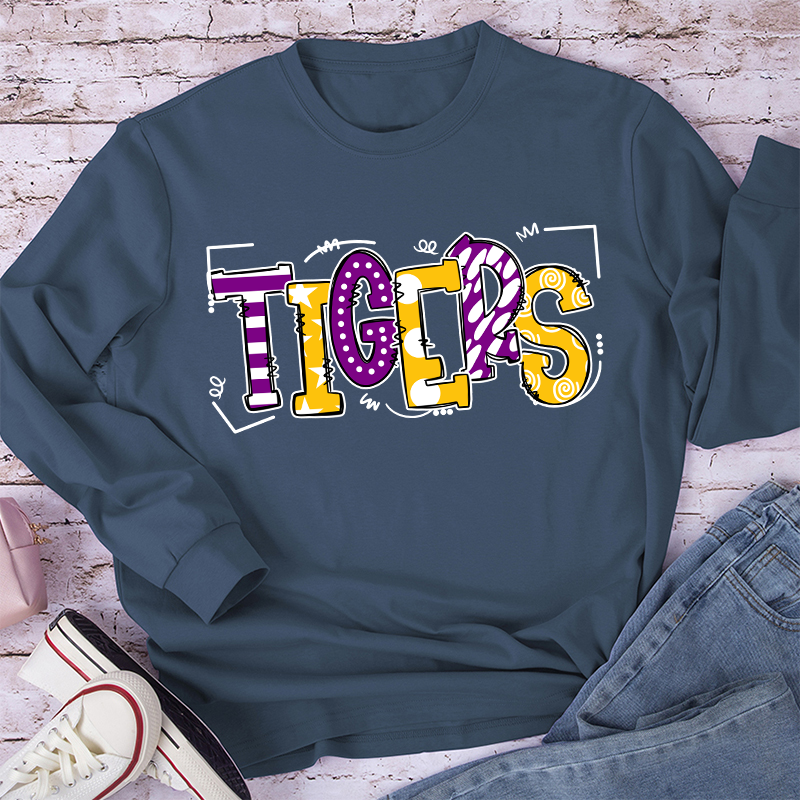 Personalized Mascot Cute Fonts Game Day Teacher Long Sleeve T-Shirt