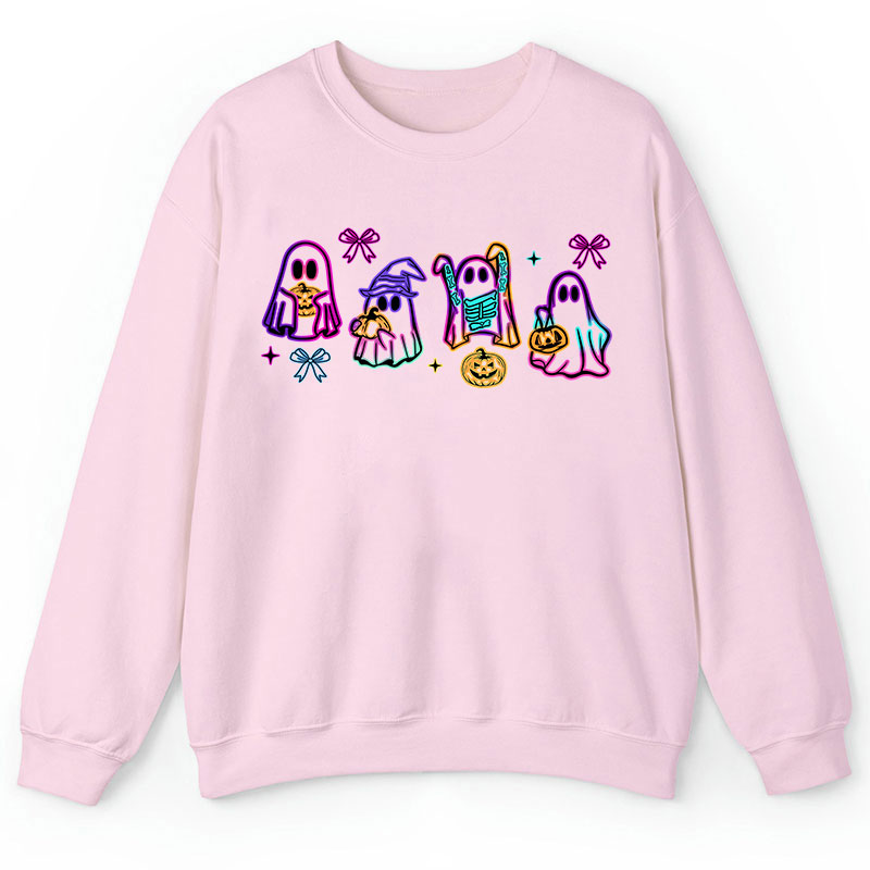 Colorful Neon Ghost Pumpkin Teacher Sweatshirt