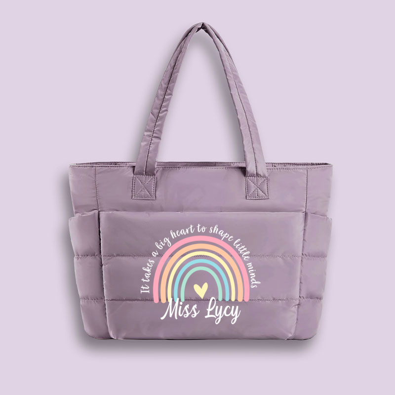 Personalized It Take A Big Heart To Shape Little Minds Teacher Puffy Tote Bag