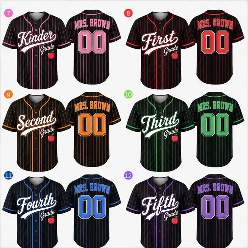 Personalized Grade Pinstripe Apple Mesh Teacher Baseball Jersey