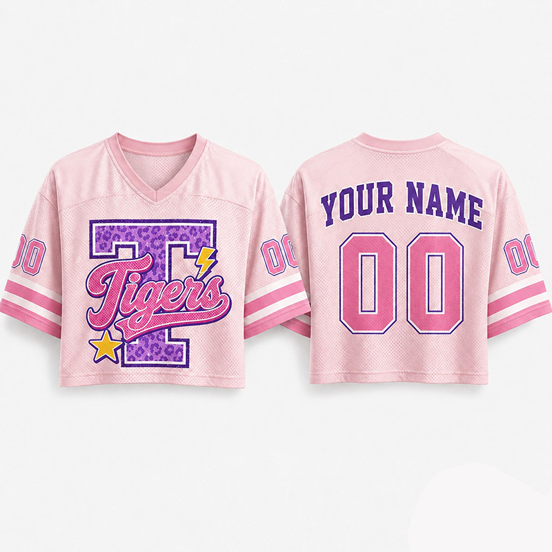 Personalized Mascot Leopard Varsity Letter Teacher Crop Jersey