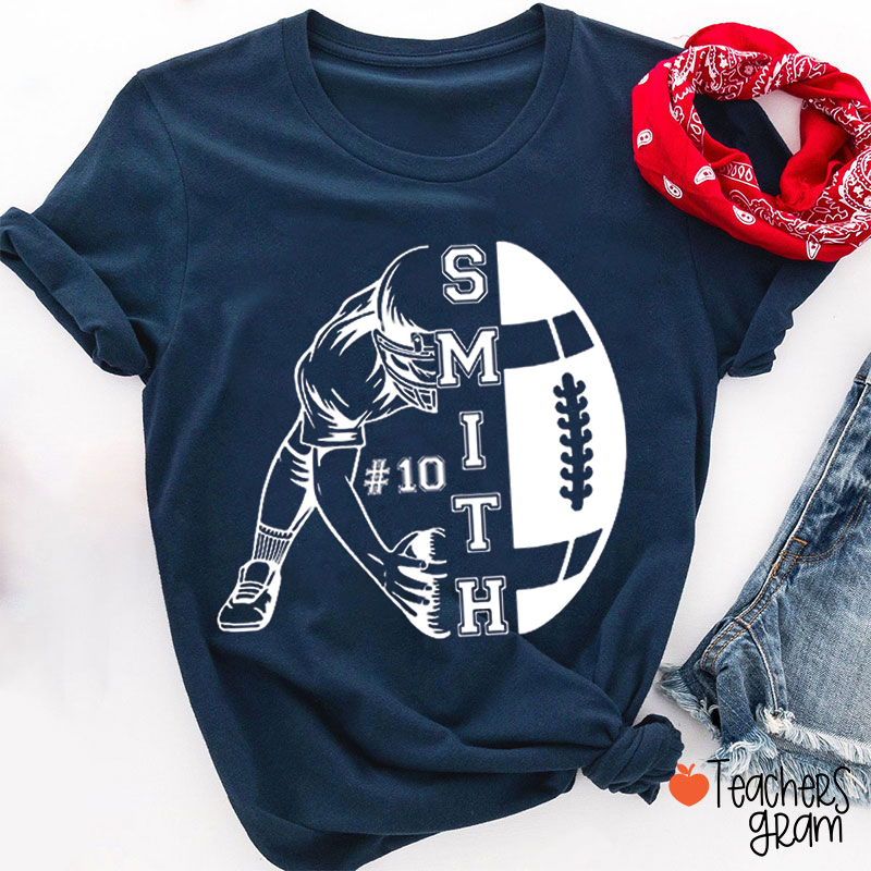 Personalized Name And Number Football Game Day Teacher T-Shirt