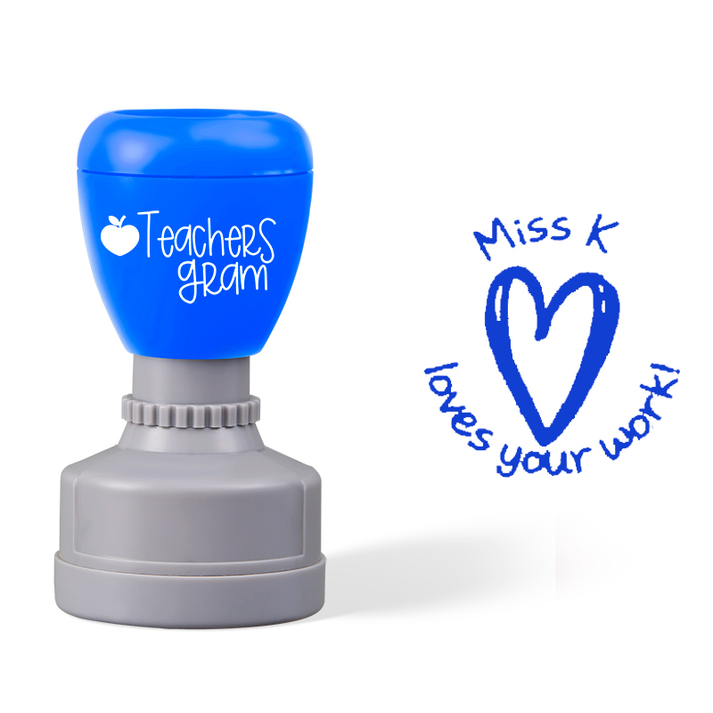 Personalized Name Heart Loves Your Work Teacher Stamp