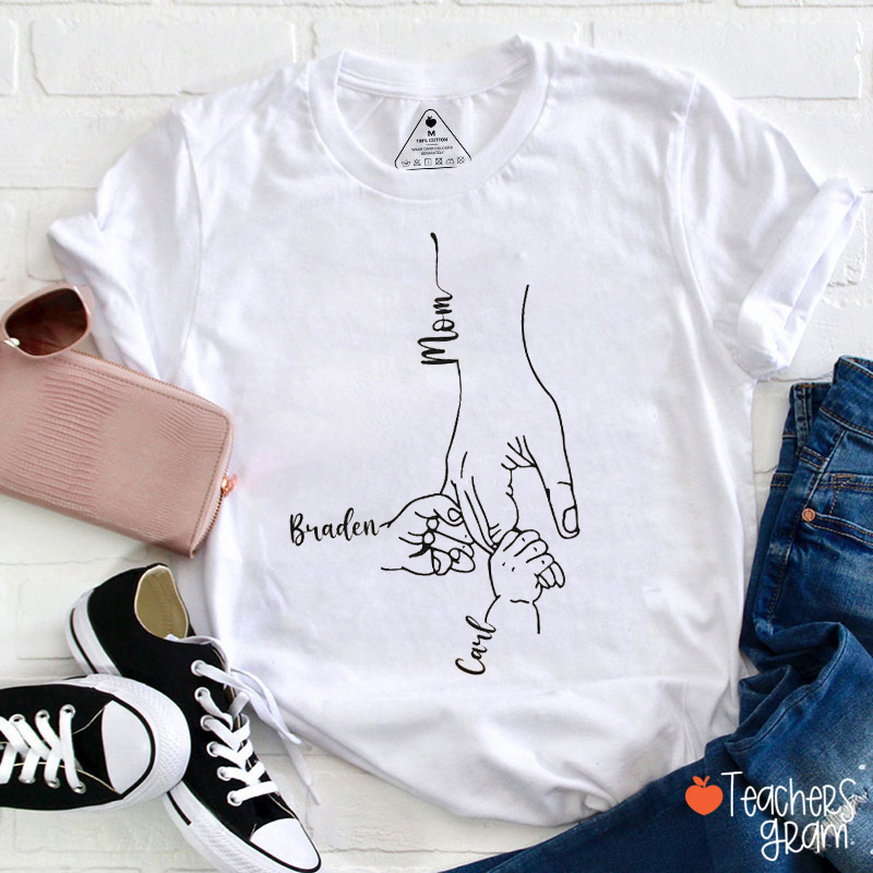 Personalized Mom And Kids Hand T-Shirt