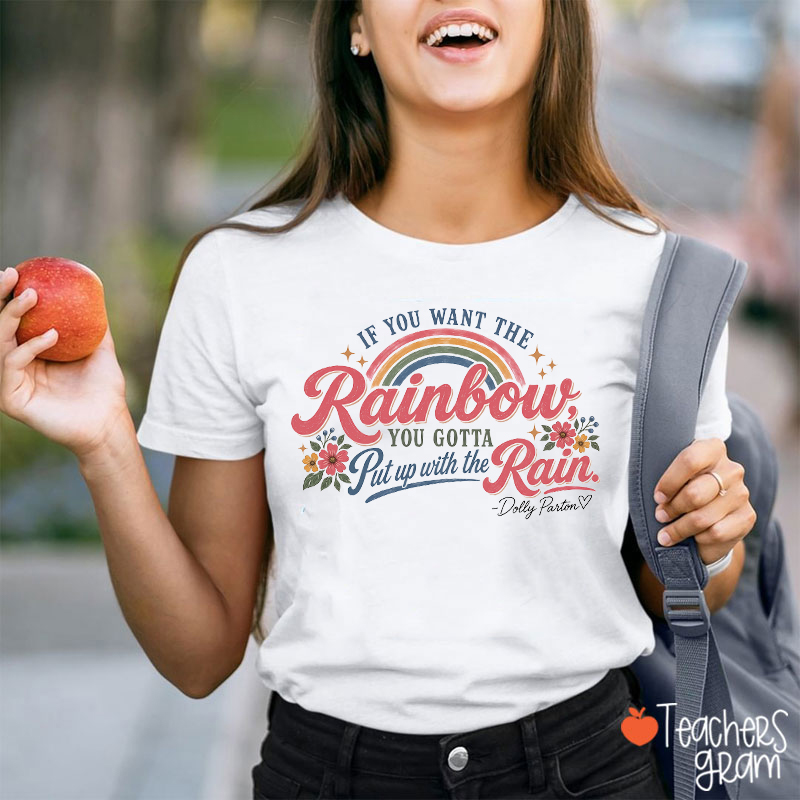 Dolly Parton Rainbow Quote Floral Teacher T‑Shirt
